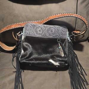 Black and Brown Fringe Leather Bag